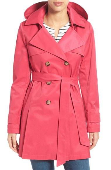 Women's Halogen Detachable Hood Trench Coat