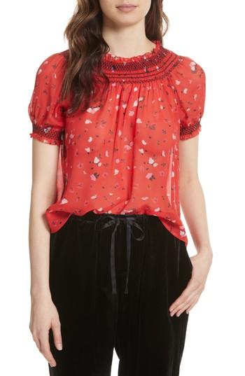 Women's Joie Gualberta Smocked Silk Chiffon Top - Red