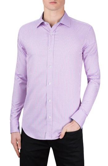 Men's Bugatchi Classic Fit Gingham Print Sport Shirt - Pink