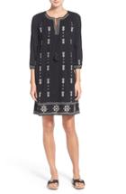 Women's Caslon Three-quarter Sleeve Embroidered Shift Dress - Black