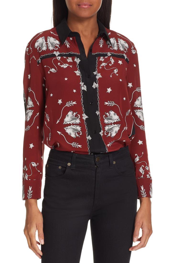 Women's Sandro Valentina Illustrated Silk Blouse - Red