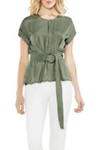 Women's Vince Camuto Hammered Satin Belted Blouse, Size - Green