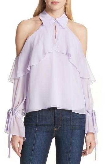 Women's Alice + Olivia Blayne Cold Shoulder Silk Blouse