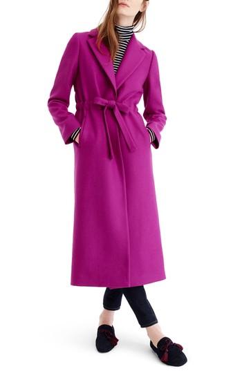 Petite Women's J.crew Tie-waist Double Serge Wool Topcoat P - Purple