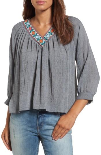 Women's Thml Embroidered Trim Raglan Blouse - Black