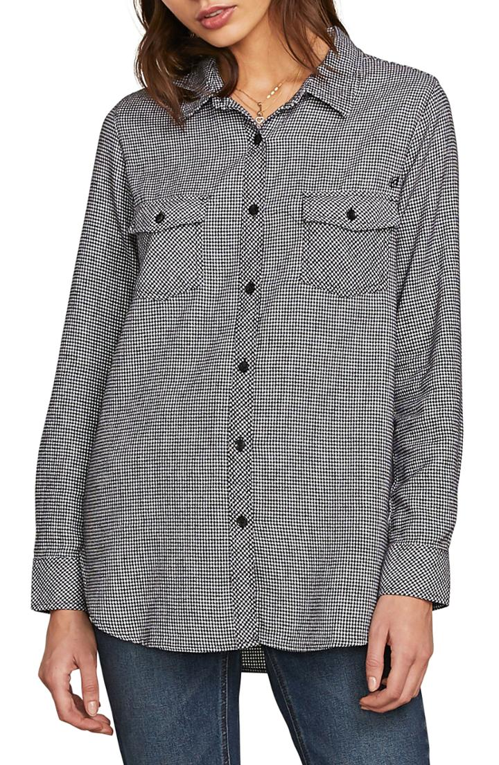 Women's Volcom Getting Rad Plaid Top, Size - Black
