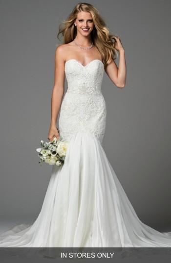 Women's Watters Minerva Embellished Silk Chiffon Mermaid Gown, Size - White
