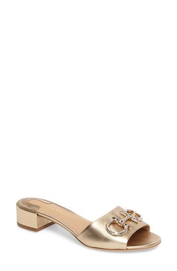 Women's Salvatore Ferragamo Crystal Logo Sandal .5 B - Metallic