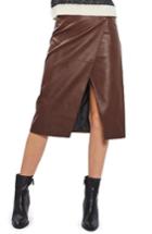 Women's Topshop Faux Leather Wrap Midi Skirt Us (fits Like 2-4) - Brown