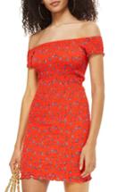 Women's Topshop Smocked Ditsy Body-con Dress Us (fits Like 0) - Red