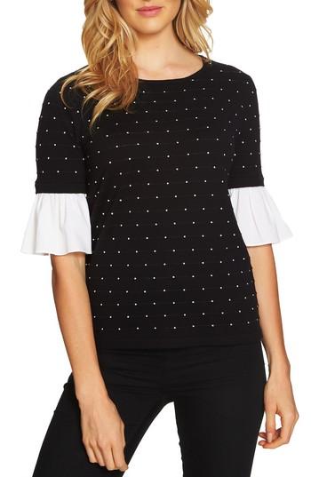 Women's Cece Ruffle Sleeve Jacquard Sweater - Black