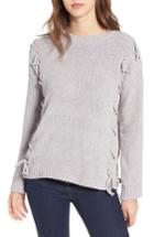 Women's Woven Heart Lace-up Chenille Pullover - Grey