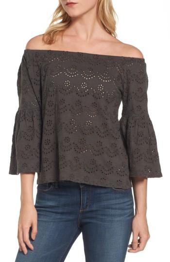 Women's Lucky Brand Eyelet Off The Shoulder Blouse - Black