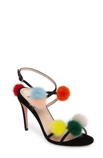 Women's Fendi Genuine Mink Fur Pompom Sandal Us / 38.5eu - Black