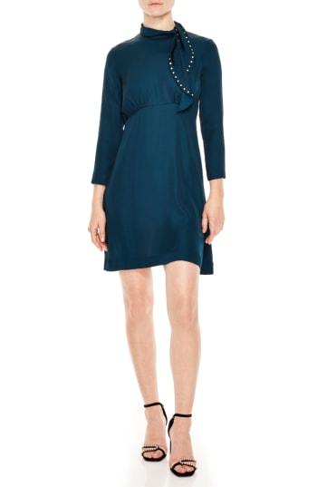 Women's Sandro Embellished Tie Neck Dress Us / 36 Fr - Blue