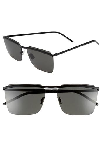 Men's Saint Laurent 60mm Rectangular Sunglasses - Black