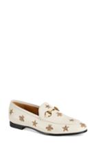 Women's Gucci Jordaan Embroidered Bee Loafer .5us / 37.5eu - White