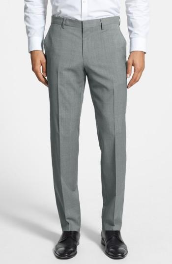 Men's Boss Genesis Flat Front Wool Trousers - Grey