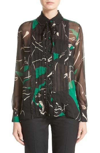 Women's Valentino Panther Print Silk Chiffon Blouse