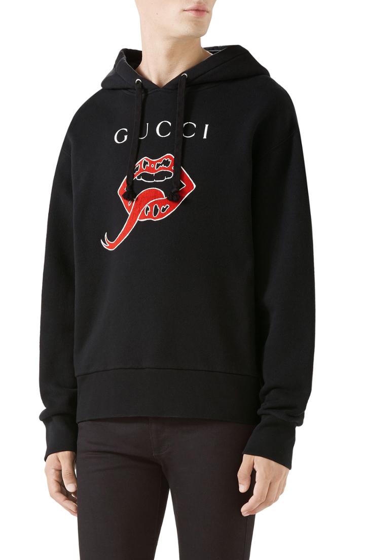 Men's Gucci Lips Logo Hoodie - Black