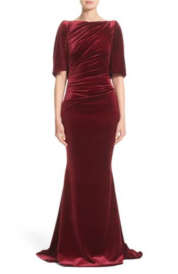 Women's Talbot Runhof Velvet Mermaid Gown - Burgundy