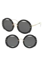 Women's Miu Miu 63mm Round Sunglasses - Dark Grey/ Black Solid