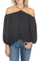 Women's 1.state Off The Shoulder Sheer Chiffon Blouse - Black
