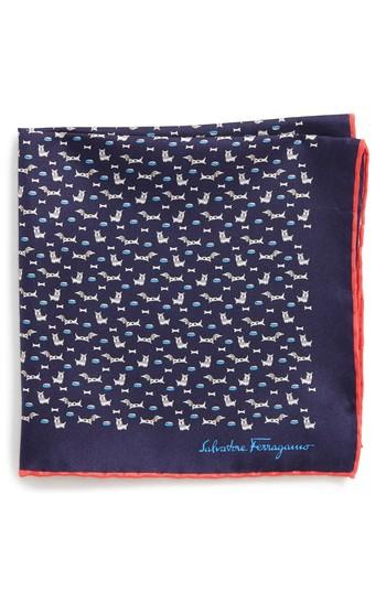 Men's Salvatore Ferragamo Edo Dog Silk Pocket Square