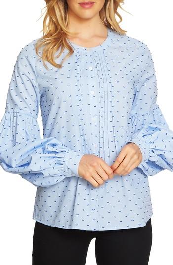 Women's Cece Blouson Sleeve Mini Check Blouse - Blue