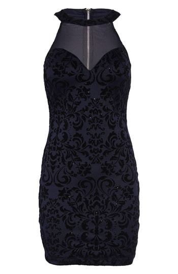 Women's Love, Nickie Lew Illusion Neck Flocked Scuba Crepe Sheath - Blue