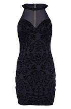Women's Love, Nickie Lew Illusion Neck Flocked Scuba Crepe Sheath - Blue