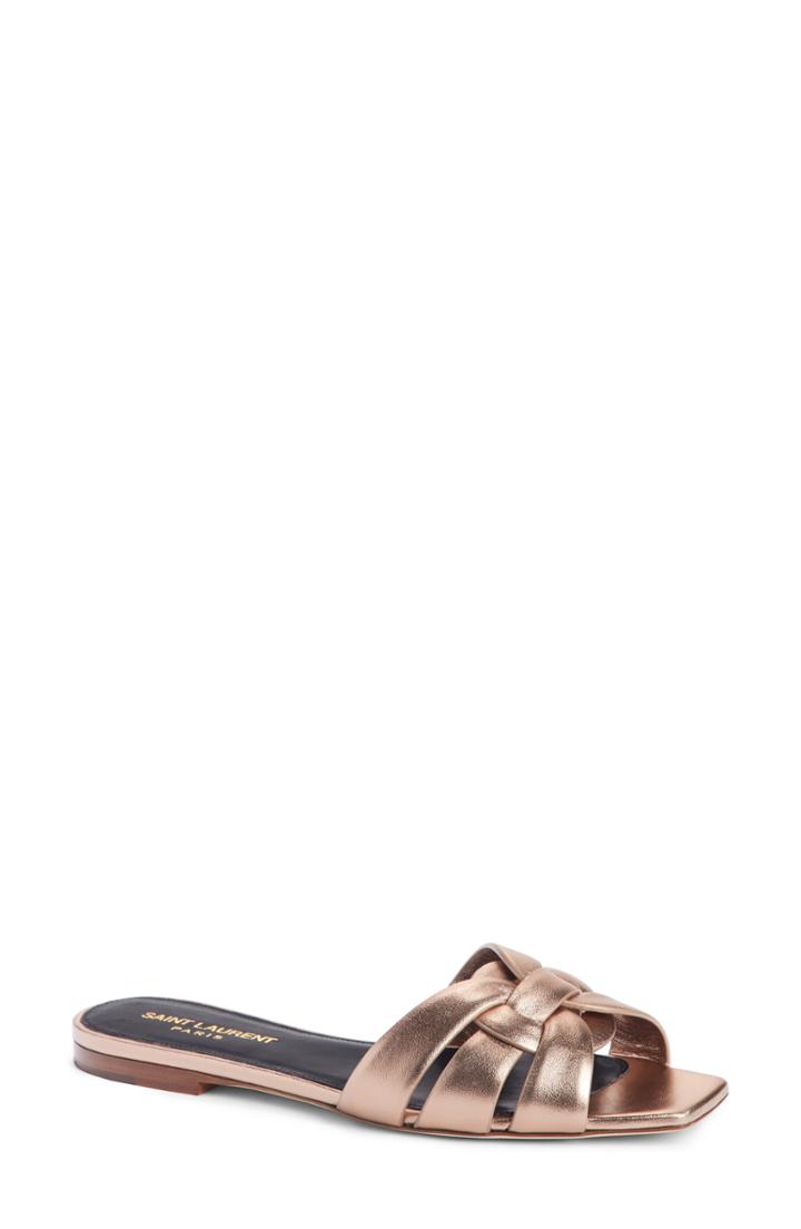 Women's Saint Laurent Tribute Nu Pieds Slide Sandal Us / 36eu - Metallic