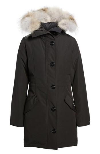 Women's Canada Goose Rossclair Genuine Coyote Fur Trim Down Parka (14-16) - Black