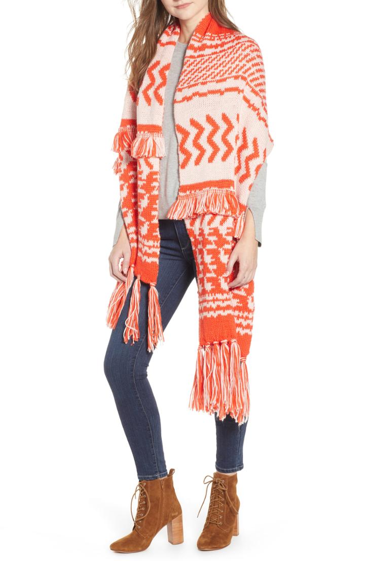 Women's Free People Mile High Fleece Fringe Scarf, Size - Orange