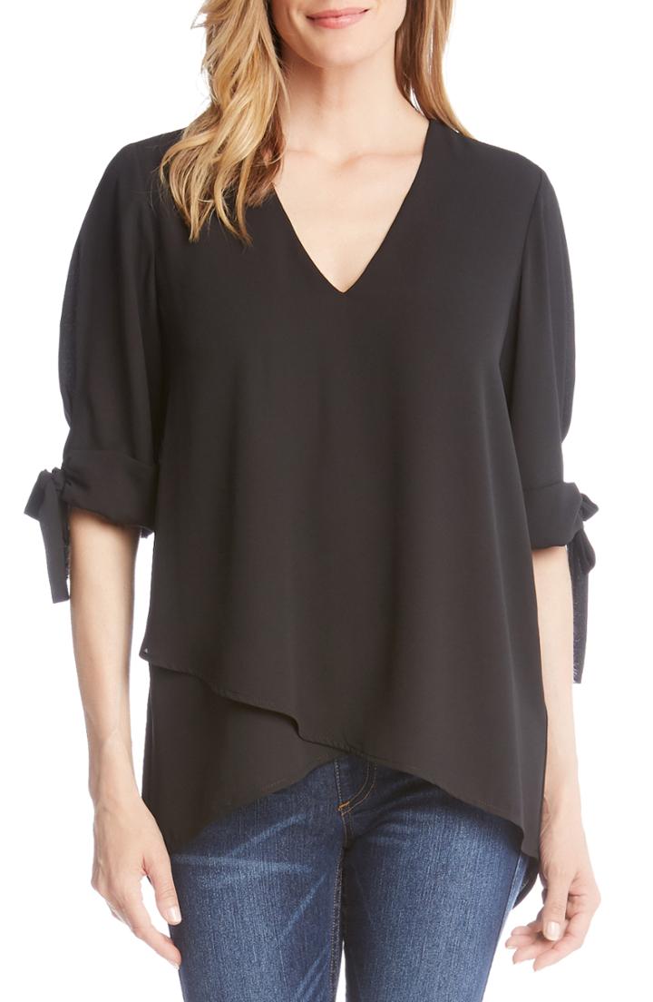 Women's Karen Kane Bow Sleeve Crossover Top - Black