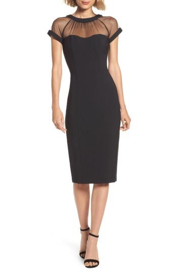 Petite Women's Maggy London Illusion Yoke Crepe Sheath Dress P - Black