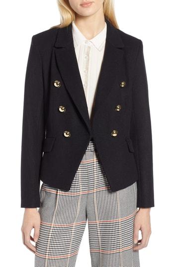Women's Halogen X Atlantic-pacific Double Breasted Wool Blend Blazer - Black