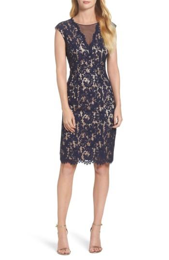 Women's Vince Camuto Illusion Lace Sheath Dress - Blue