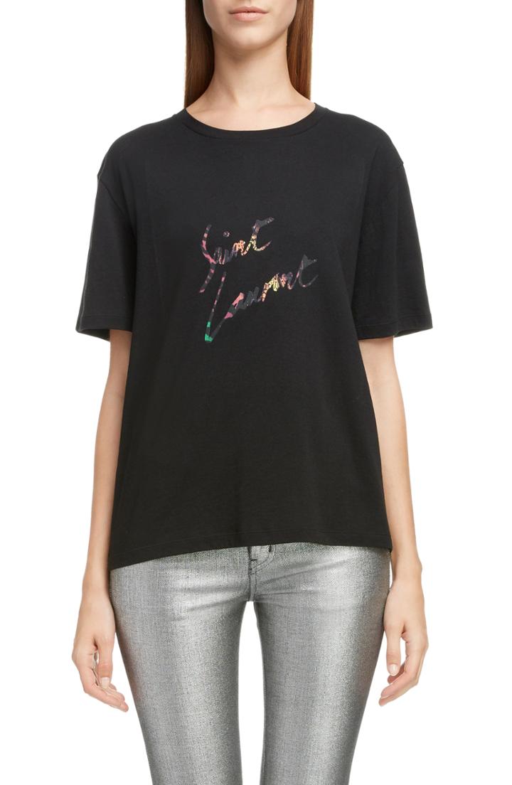 Women's Saint Laurent Animal Logo Tee - Black