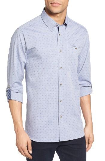 Men's Ted Baker London Forray Extra Trim Fit Diamond Dobby Roll Sleeve Sport Shirt