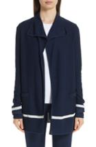 Women's St. John Collection Mesh Trim Cardigan, Size - Blue