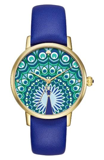 Women's Kate Spade New York Metro Peacock Leather Strap Watch, 34mm