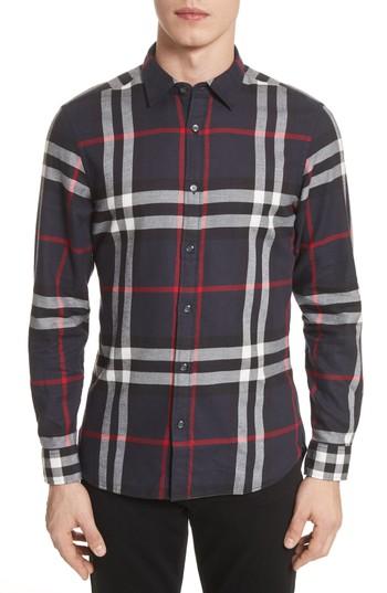 Men's Burberry Salwick Fit Sport Shirt, Size Small - Blue