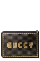 Gucci Guccy Logo Moon & Stars Leather Clutch -