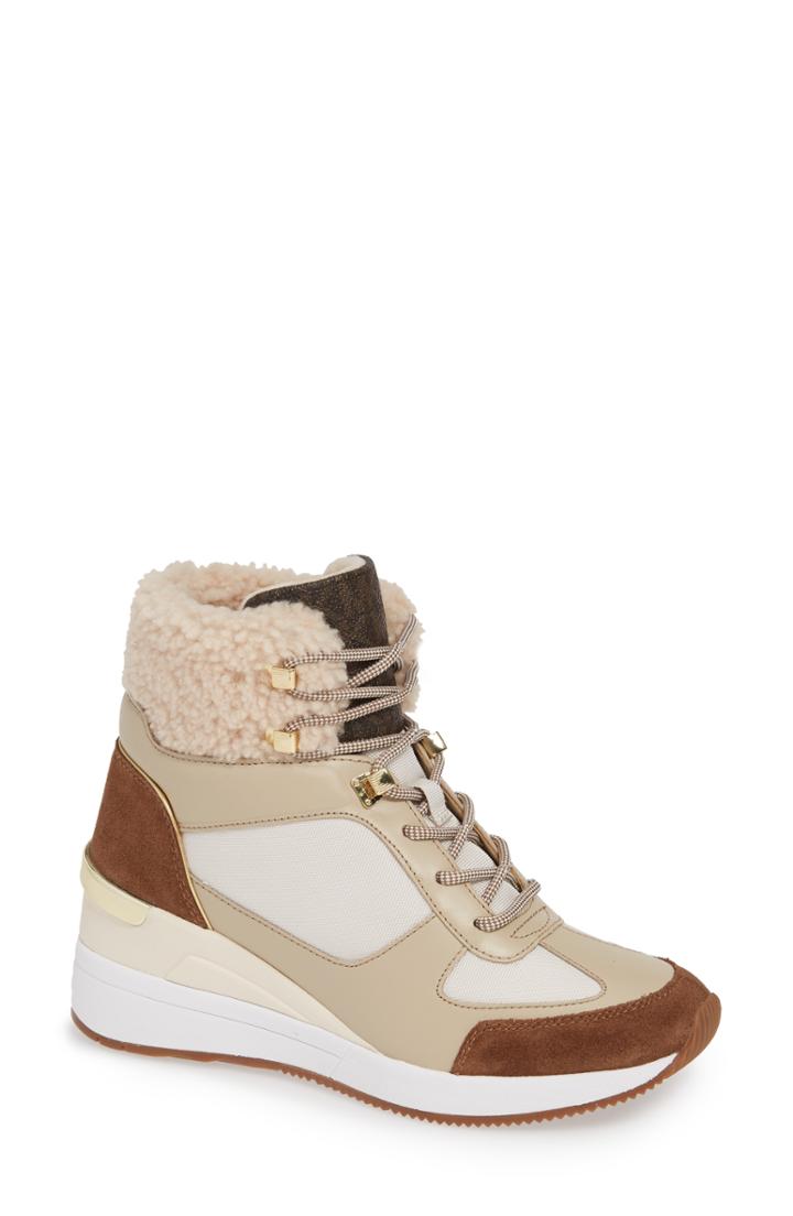 Women's Michael Michael Kors Scout Genuine Shearling Trim Wedge Bootie .5 M - Beige