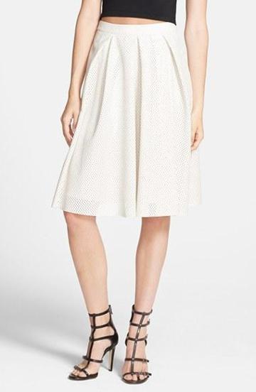 Astr Perforated Faux Leather Midi Skirt White