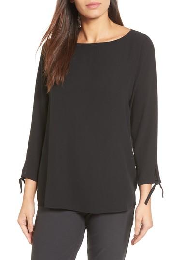 Women's Eileen Fisher Silk Tie Sleeve Blouse - Black