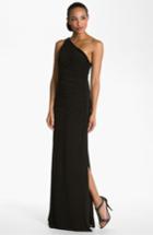 Women's Laundry By Shelli Segal Beaded Panel One-shoulder Jersey Gown - Black