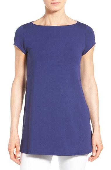 Women's Eileen Fisher Bateau Neck Tunic Top - Blue