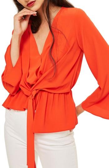 Women's Topshop Tiffany Asymmetrical Blouse Us (fits Like 0) - Red